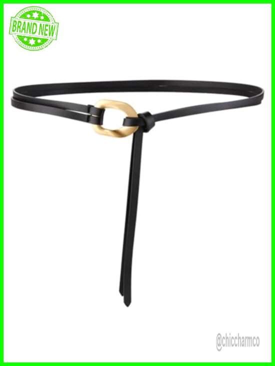 Women\'s Double Strap Leather Belt with Gold Buckle - Retro Skinny Waist Belt